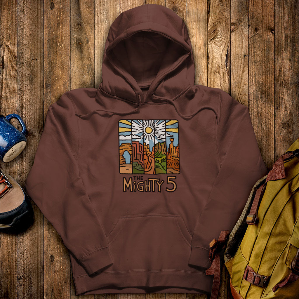The Mighty 5 Hoodie Cocoa Adventure and Outdoors Themed Hoodie