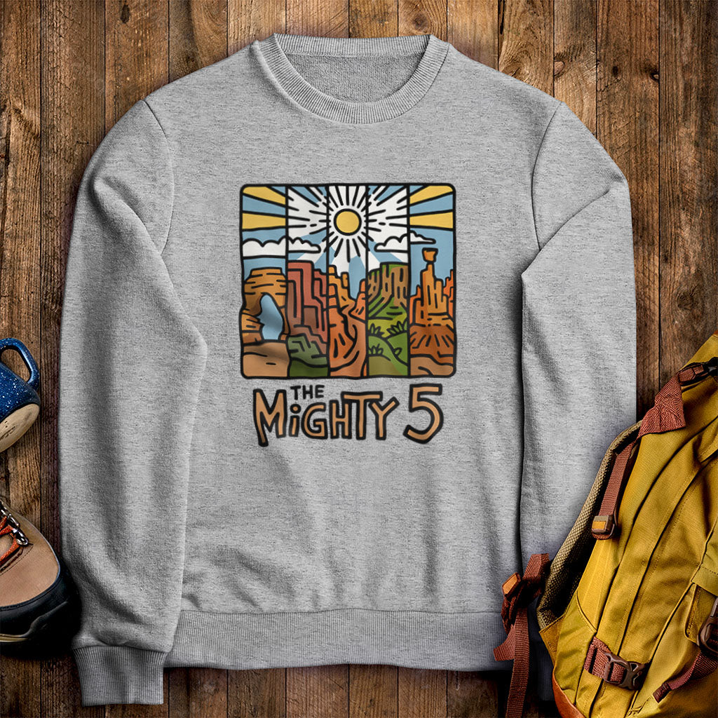 The Mighty 5 Crewneck Sweatshirt Sport Grey Adventure and Outdoors Themed Sweatshirt