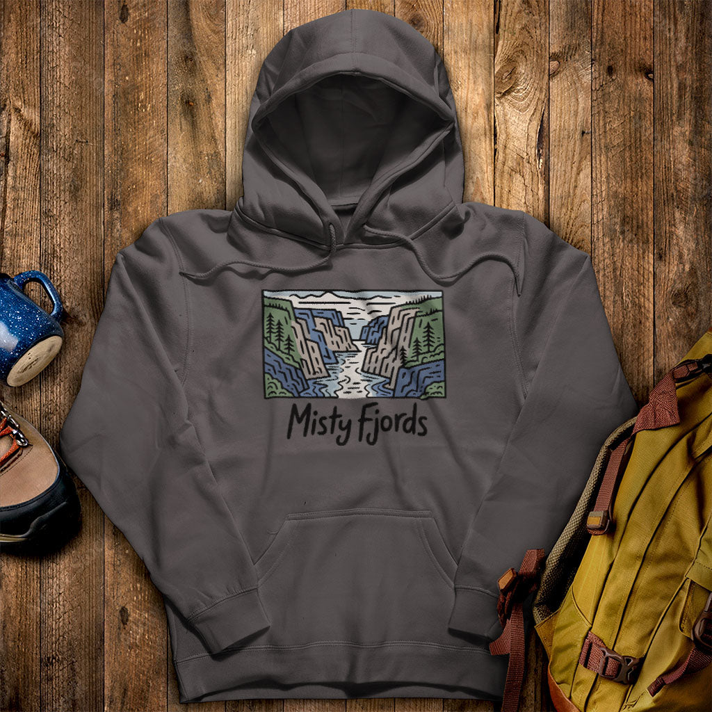 Misty Fjords National Monument Hoodie Charcoal Adventure and Outdoors Themed Hoodie