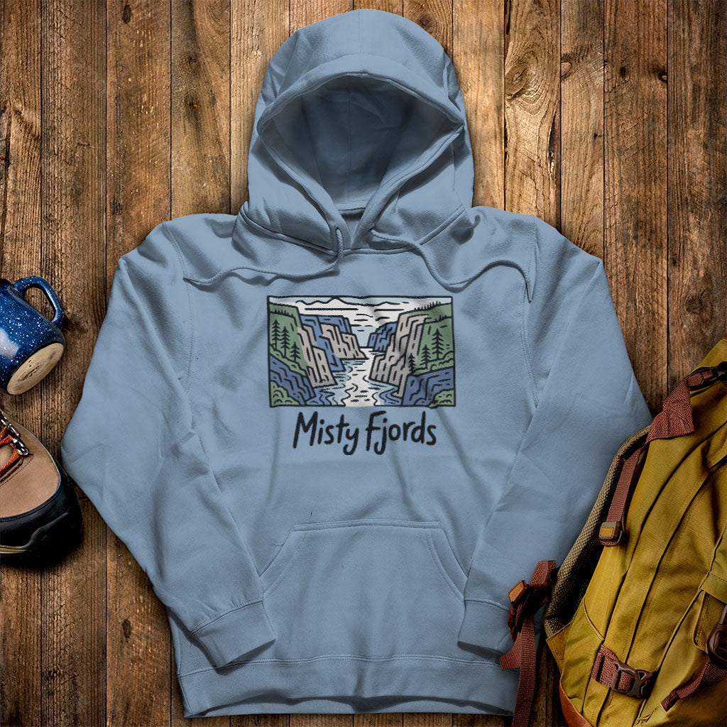 Misty Fjords National Monument Hoodie Stone Blue Adventure and Outdoors Themed Hoodie