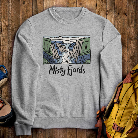 Misty Fjords National Monument Crewneck Sweatshirt Sport Grey Adventure and Outdoors Themed Sweatshirt
