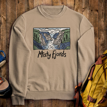 Misty Fjords National Monument Crewneck Sweatshirt Sand Adventure and Outdoors Themed Sweatshirt