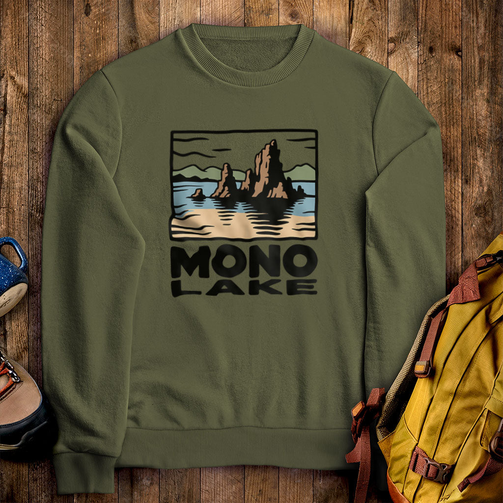 Mono Lake Crewneck Sweatshirt Military Green Adventure and Outdoors Themed Sweatshirt