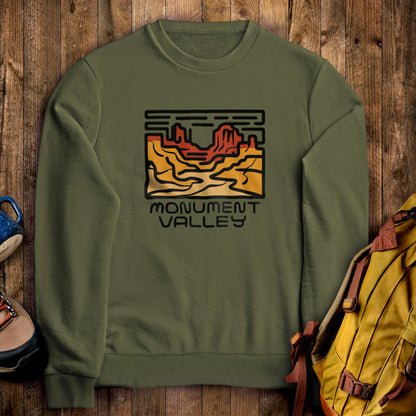 Monument Valley Crewneck Sweatshirt Military Green Adventure and Outdoors Themed Sweatshirt