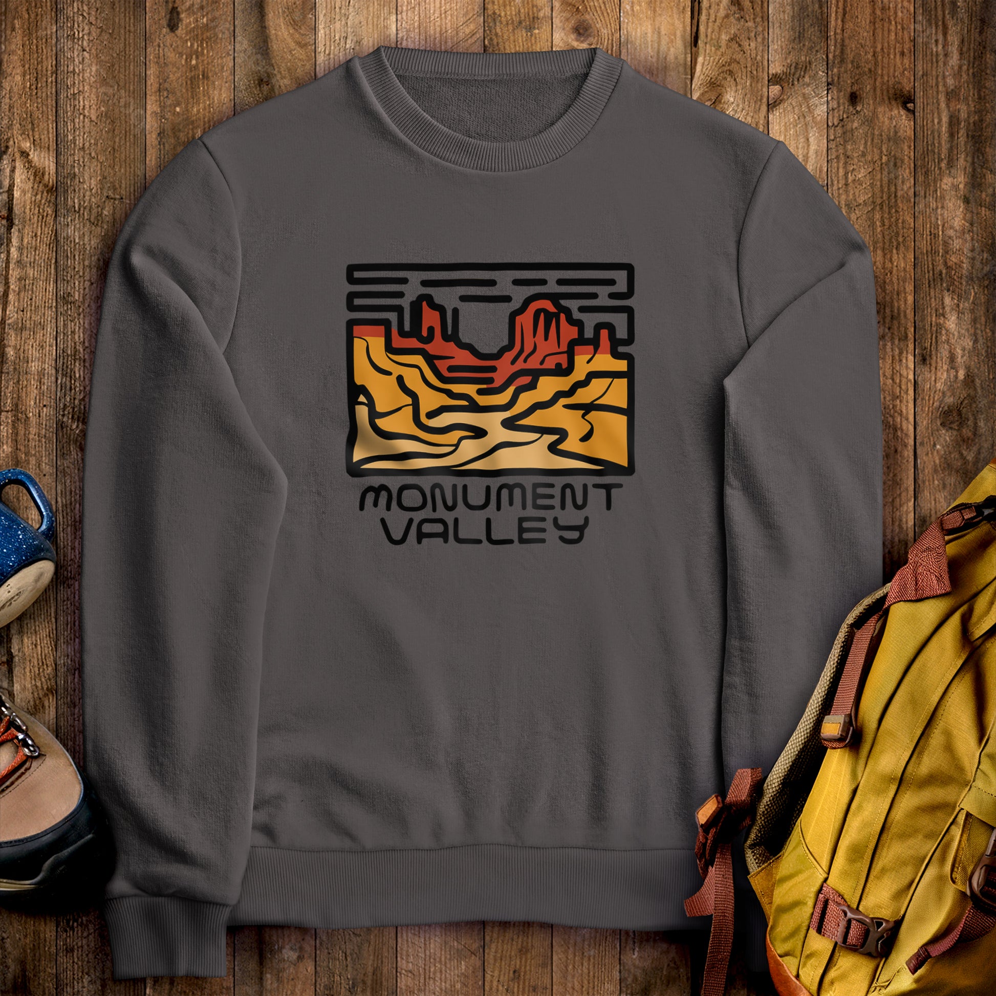 Monument Valley Crewneck Sweatshirt Charcoal Adventure and Outdoors Themed Sweatshirt