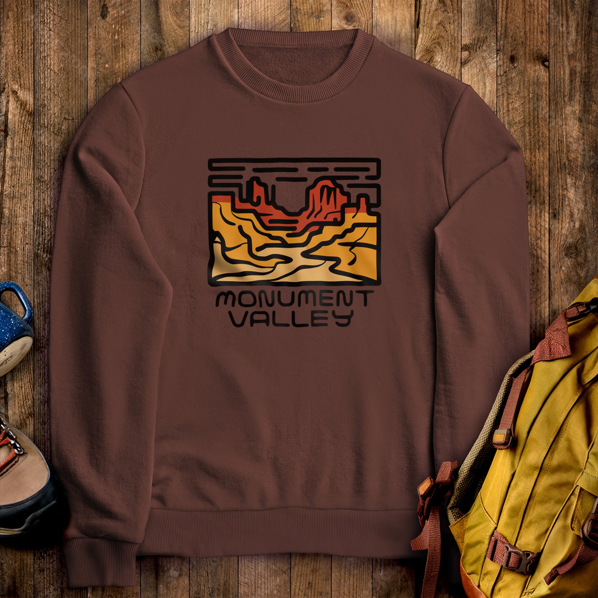 Monument Valley Crewneck Sweatshirt Cocoa Adventure and Outdoors Themed Sweatshirt