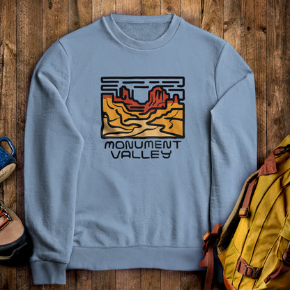 Monument Valley Crewneck Sweatshirt Stone Blue Adventure and Outdoors Themed Sweatshirt