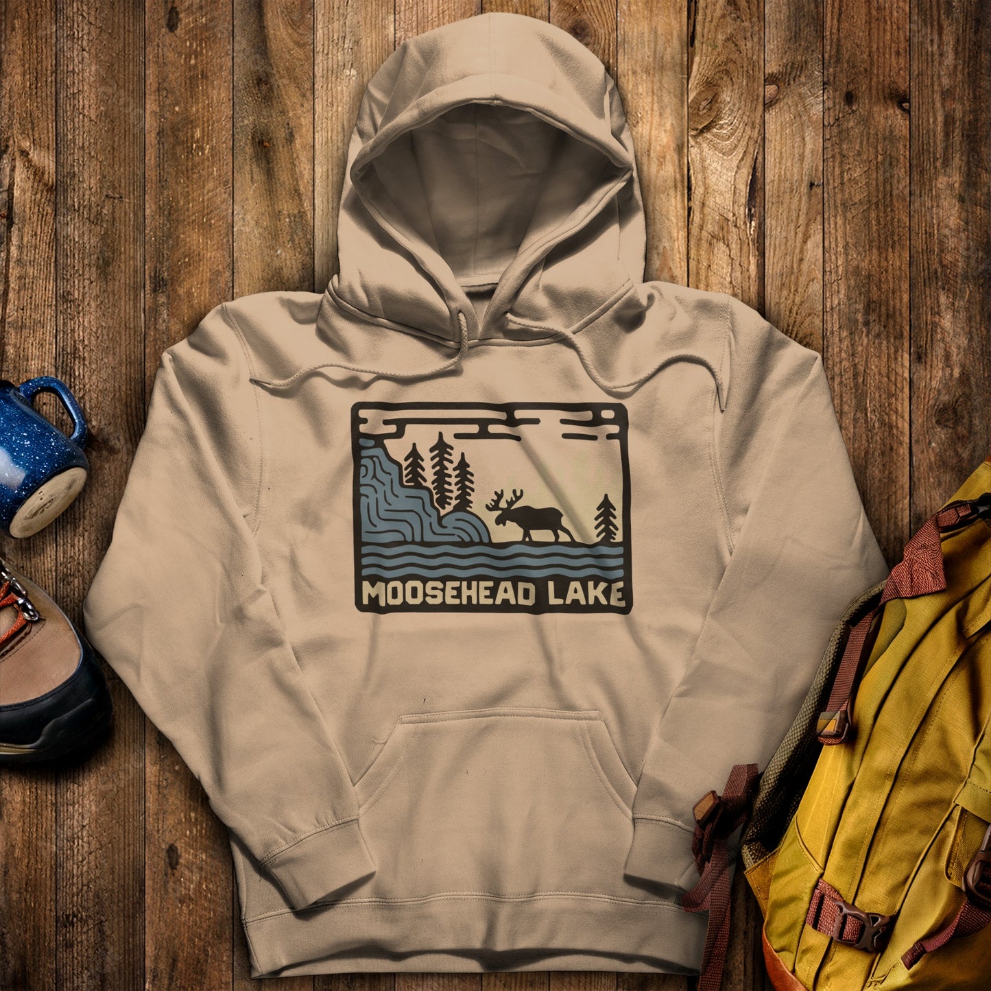 Moosehead Lake Hoodie Sand Adventure and Outdoors Themed Hoodie