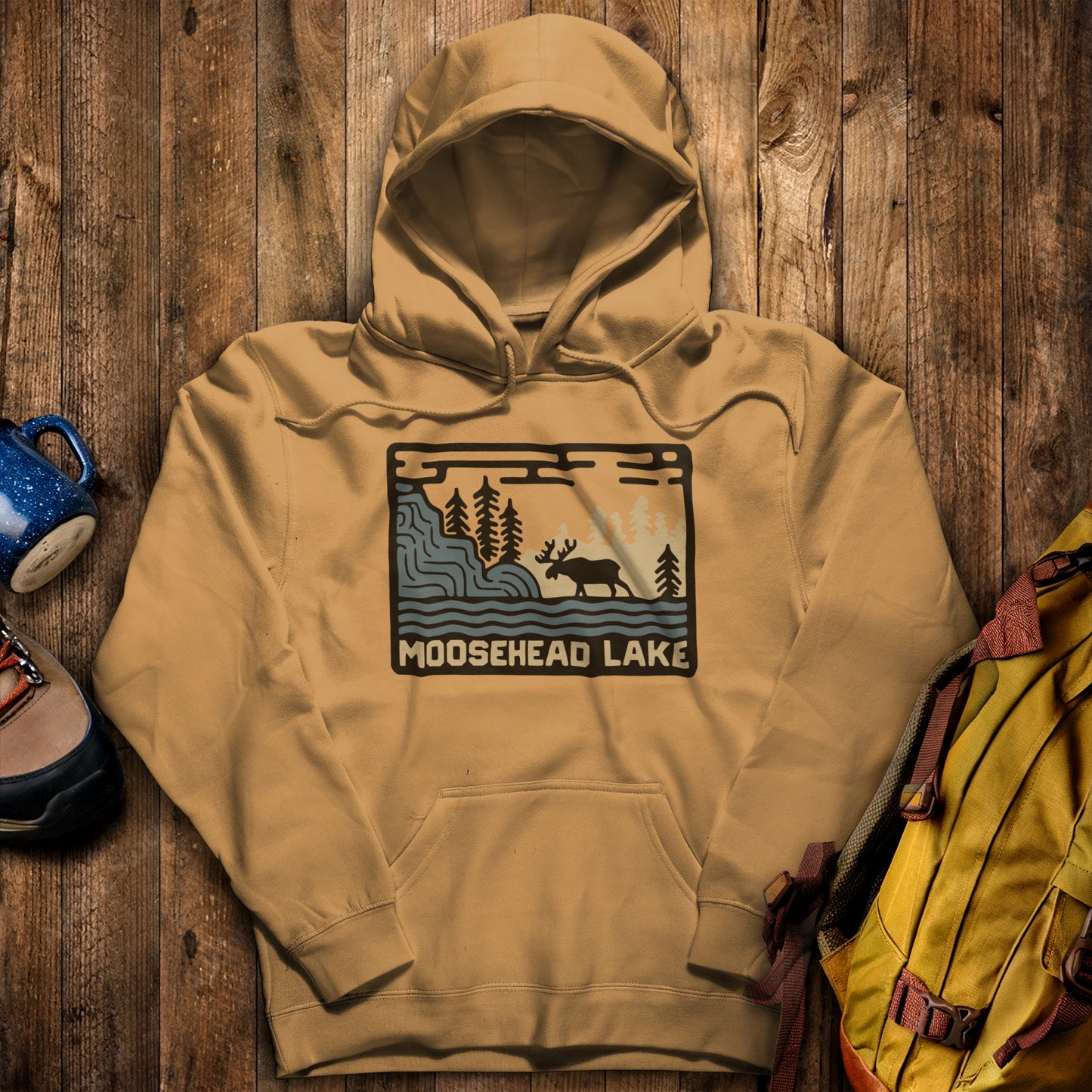 Moosehead Lake Hoodie Mustard Adventure and Outdoors Themed Hoodie