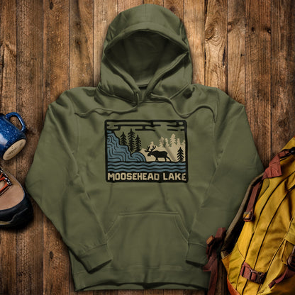 Moosehead Lake Hoodie Military Green Adventure and Outdoors Themed Hoodie