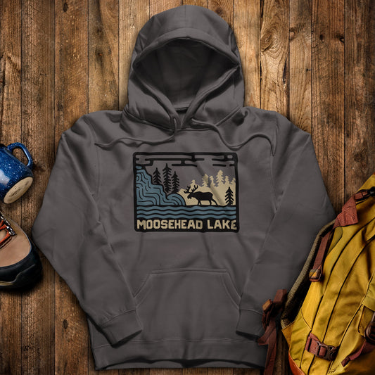 Moosehead Lake Hoodie Charcoal Adventure and Outdoors Themed Hoodie