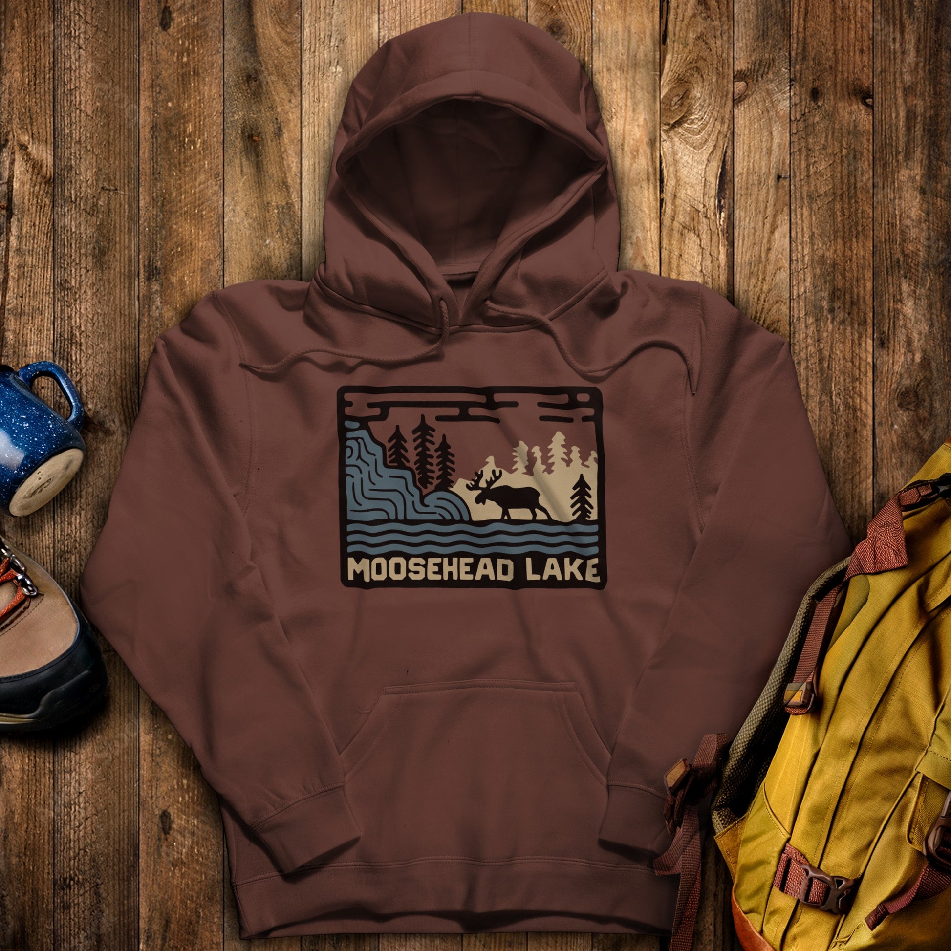 Moosehead Lake Hoodie Cocoa Adventure and Outdoors Themed Hoodie