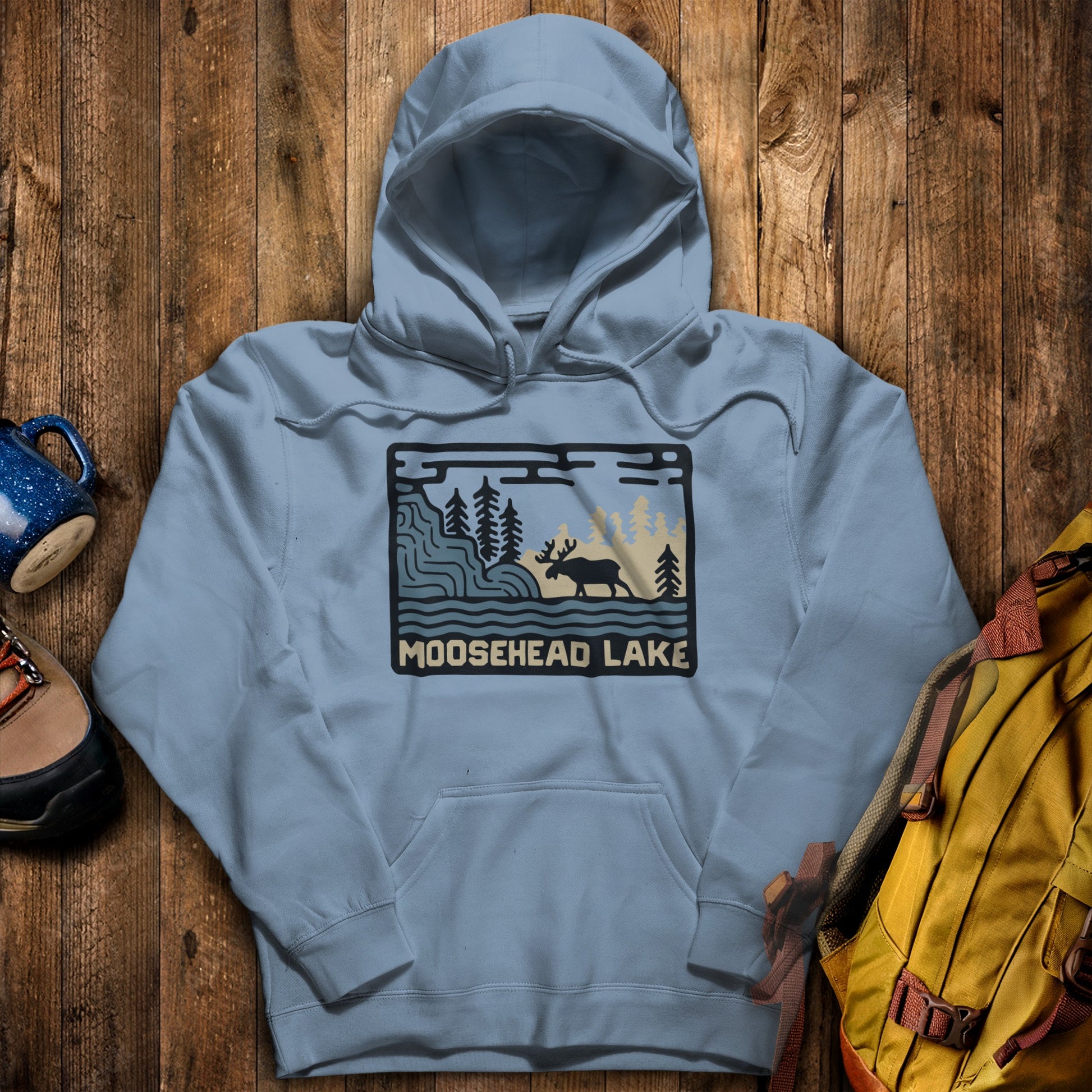 Moosehead Lake Hoodie Stone Blue Adventure and Outdoors Themed Hoodie