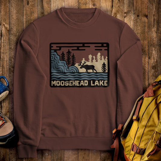 Moosehead Lake Crewneck Sweatshirt Cocoa Adventure and Outdoors Themed Sweatshirt