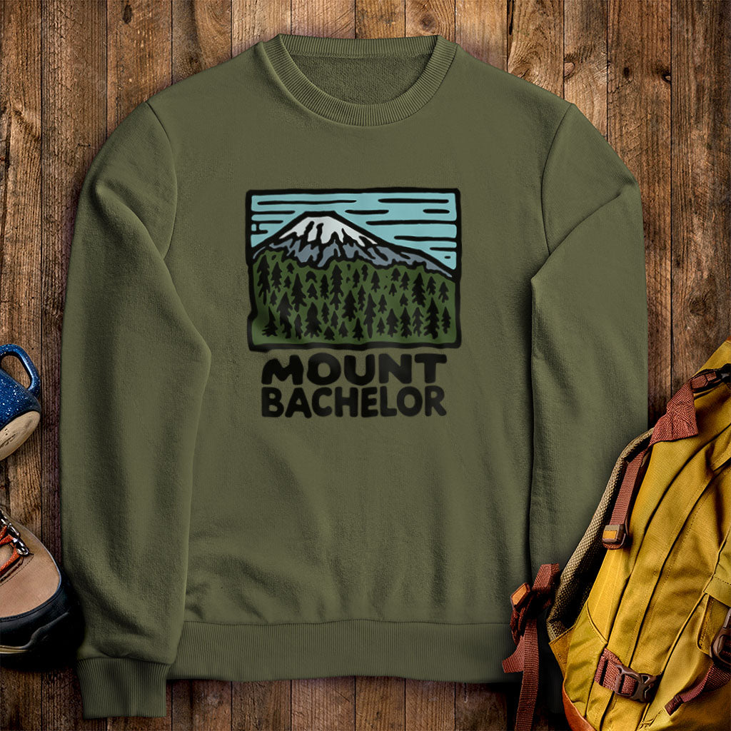 Mount Bachelor Crewneck Sweatshirt Military Green Adventure and Outdoors Themed Sweatshirt