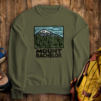 Mount Bachelor Crewneck Sweatshirt Military Green Adventure and Outdoors Themed Sweatshirt