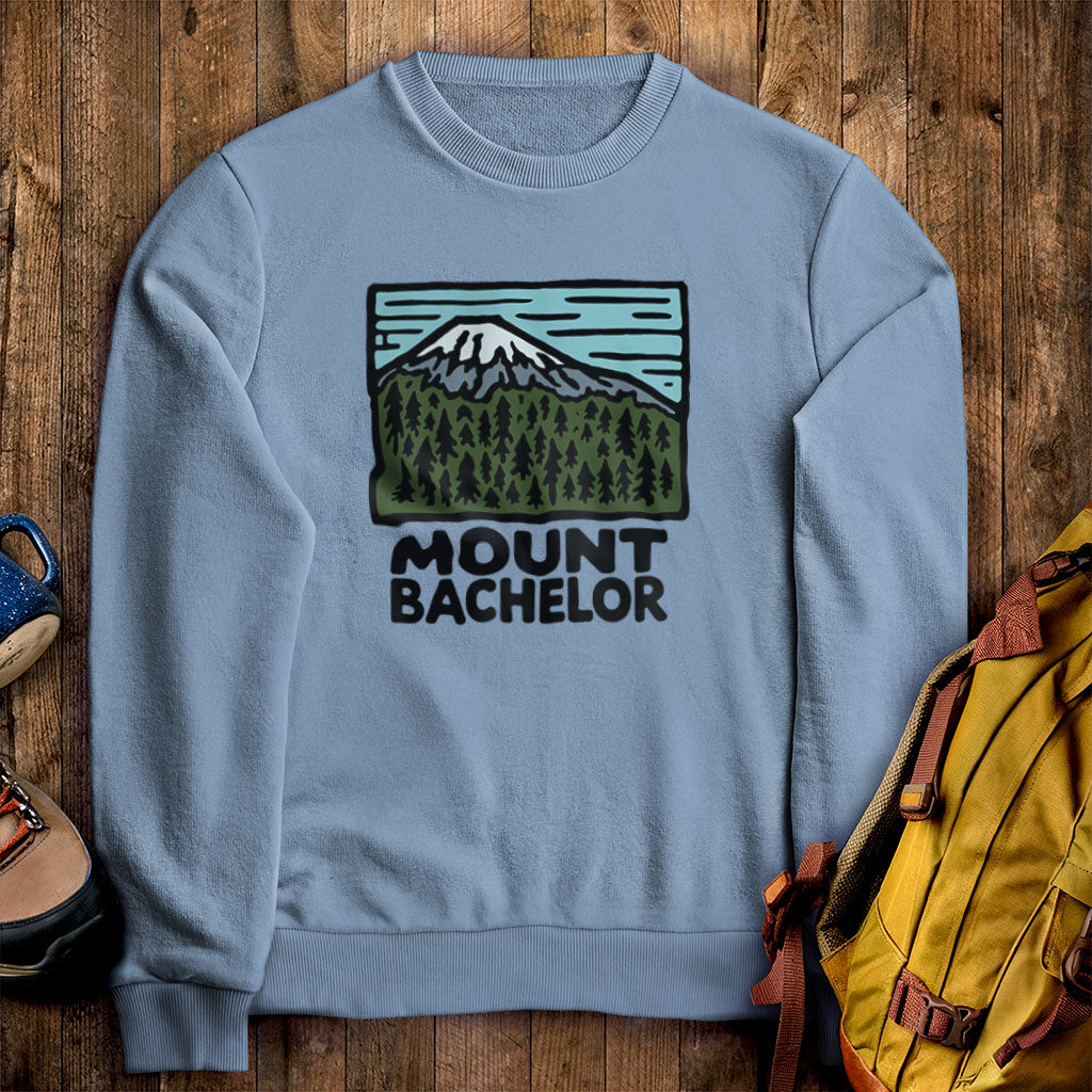 Mount Bachelor Crewneck Sweatshirt Stone Blue Adventure and Outdoors Themed Sweatshirt