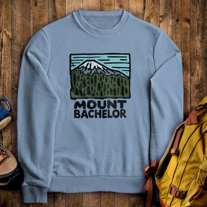 Mount Bachelor Crewneck Sweatshirt Stone Blue Adventure and Outdoors Themed Sweatshirt