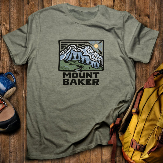 Mount Baker T-Shirt Heather Military Green Adventure and Outdoors Themed T-Shirt