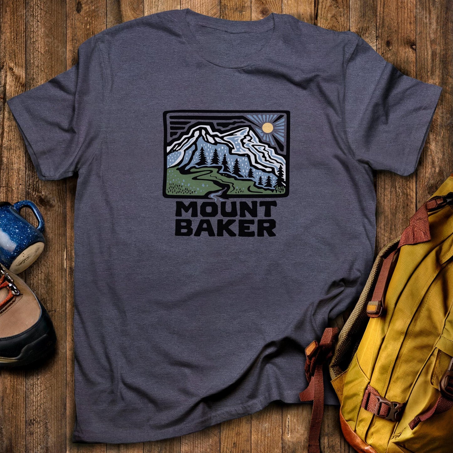 Mount Baker T-Shirt Heather Navy Adventure and Outdoors Themed T-Shirt