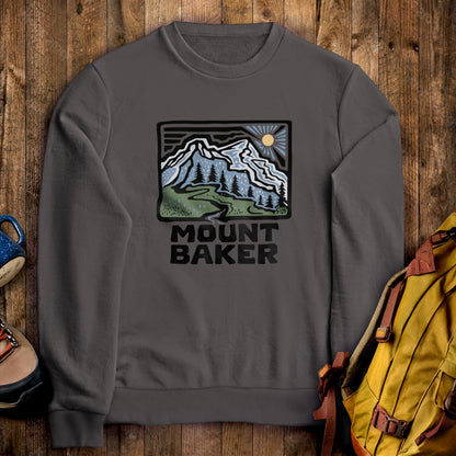 Mount Baker Crewneck Sweatshirt Charcoal Adventure and Outdoors Themed Sweatshirt