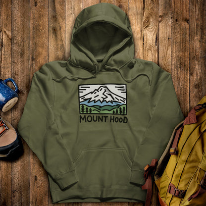 Mount Hood Hoodie Military Green Adventure and Outdoors Themed Hoodie