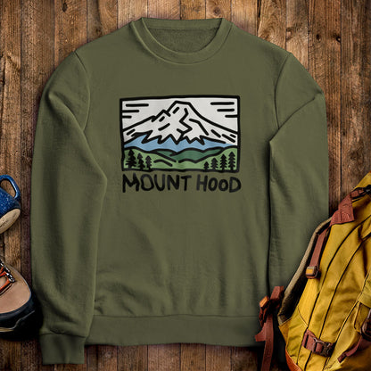 Mount Hood Crewneck Sweatshirt Military Green Adventure and Outdoors Themed Sweatshirt