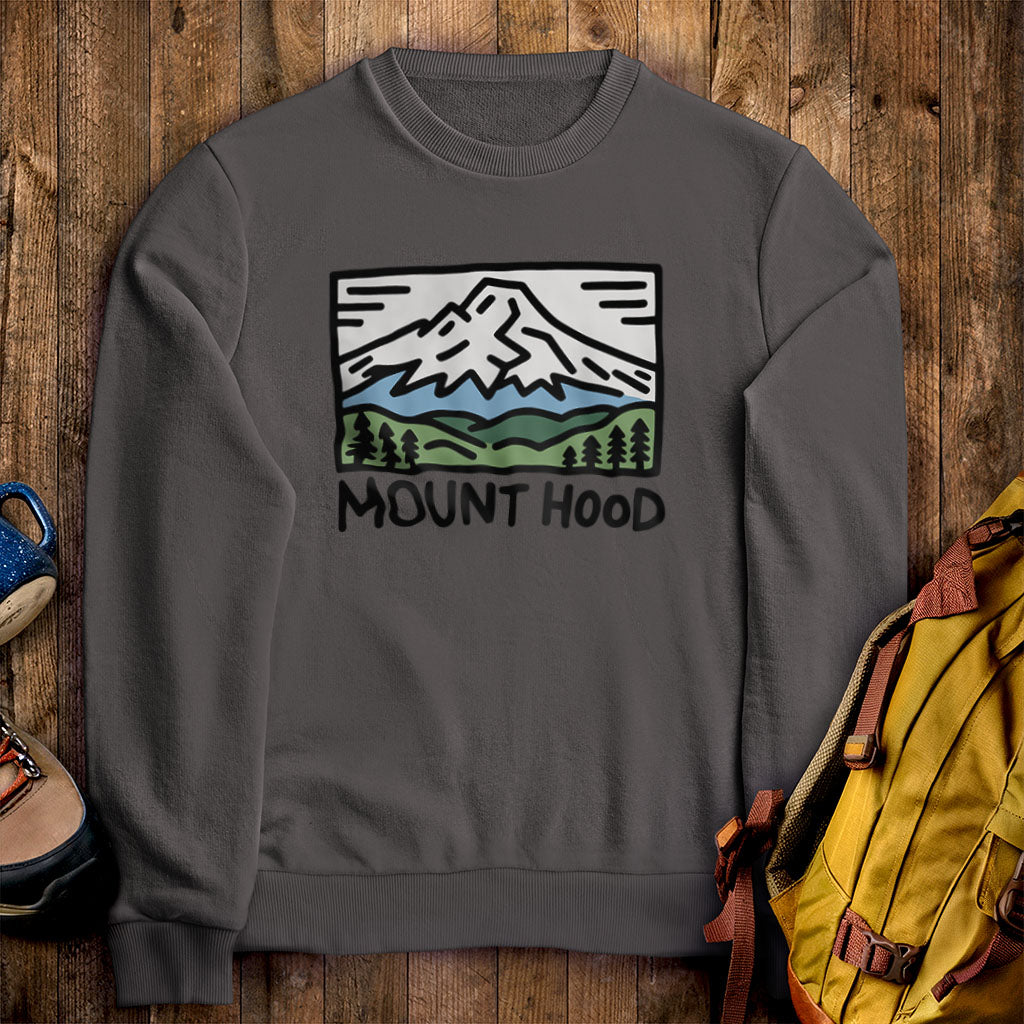 Mount Hood Crewneck Sweatshirt Charcoal Adventure and Outdoors Themed Sweatshirt