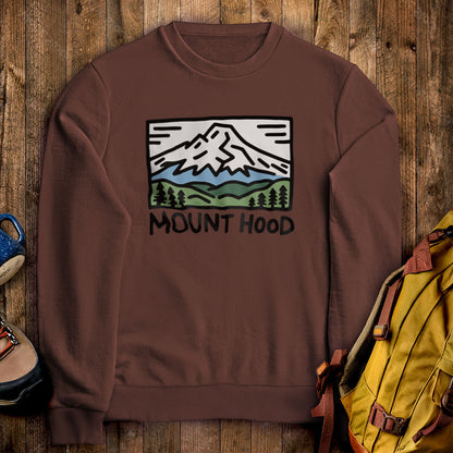Mount Hood Crewneck Sweatshirt Cocoa Adventure and Outdoors Themed Sweatshirt