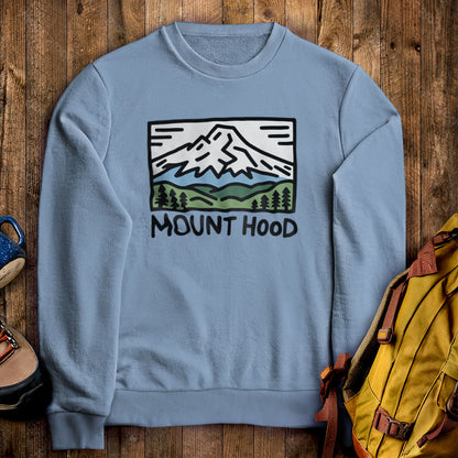 Mount Hood Crewneck Sweatshirt Stone Blue Adventure and Outdoors Themed Sweatshirt