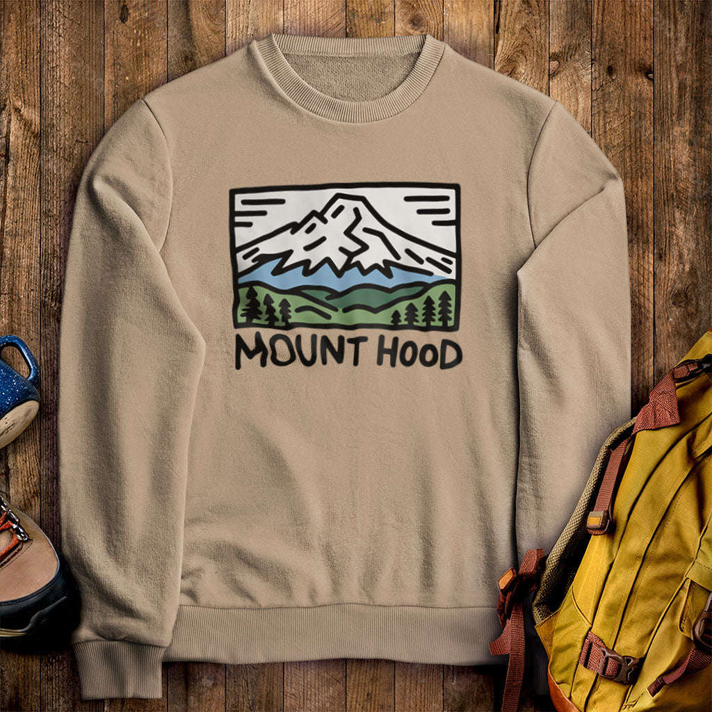 Mount Hood Crewneck Sweatshirt Sand Adventure and Outdoors Themed Sweatshirt
