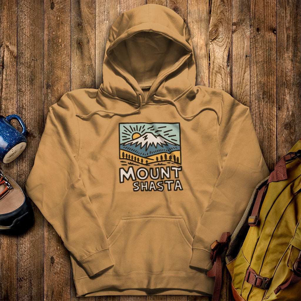 Mount Shasta Hoodie Mustard Adventure and Outdoors Themed Hoodie