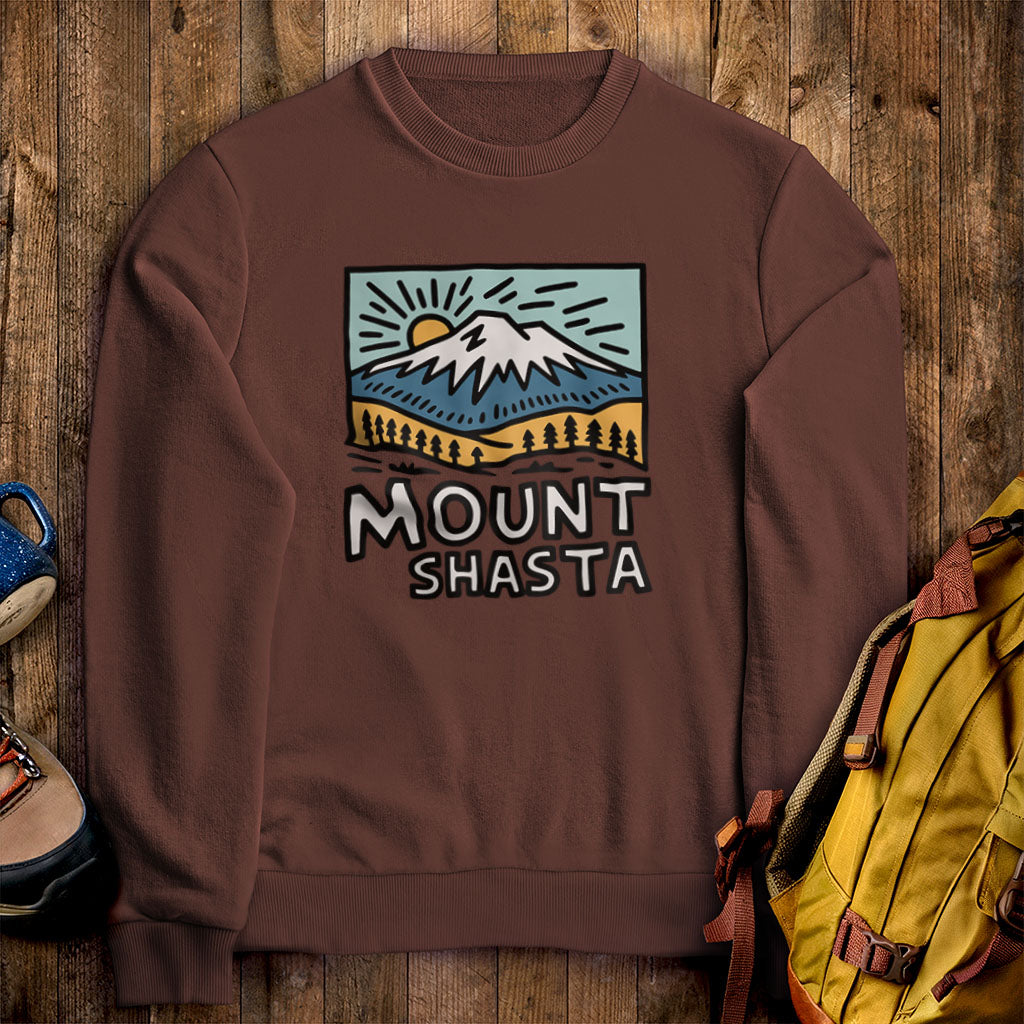 Mount Shasta Crewneck Sweatshirt Cocoa Adventure and Outdoors Themed Sweatshirt