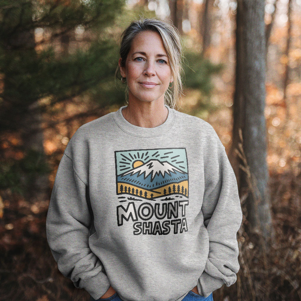 Mount Shasta Crewneck Sweatshirt Adventure and Outdoors Themed Sweatshirt