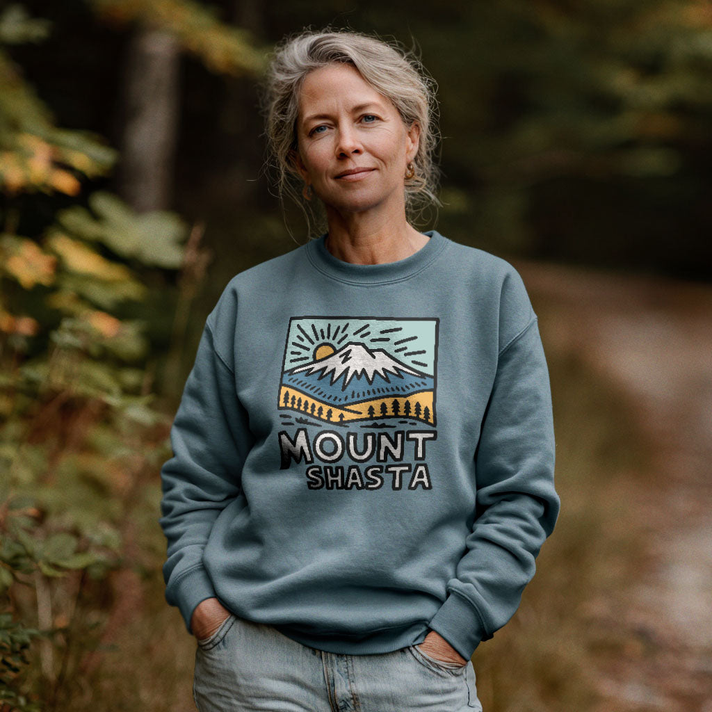 Mount Shasta Crewneck Sweatshirt Adventure and Outdoors Themed Sweatshirt