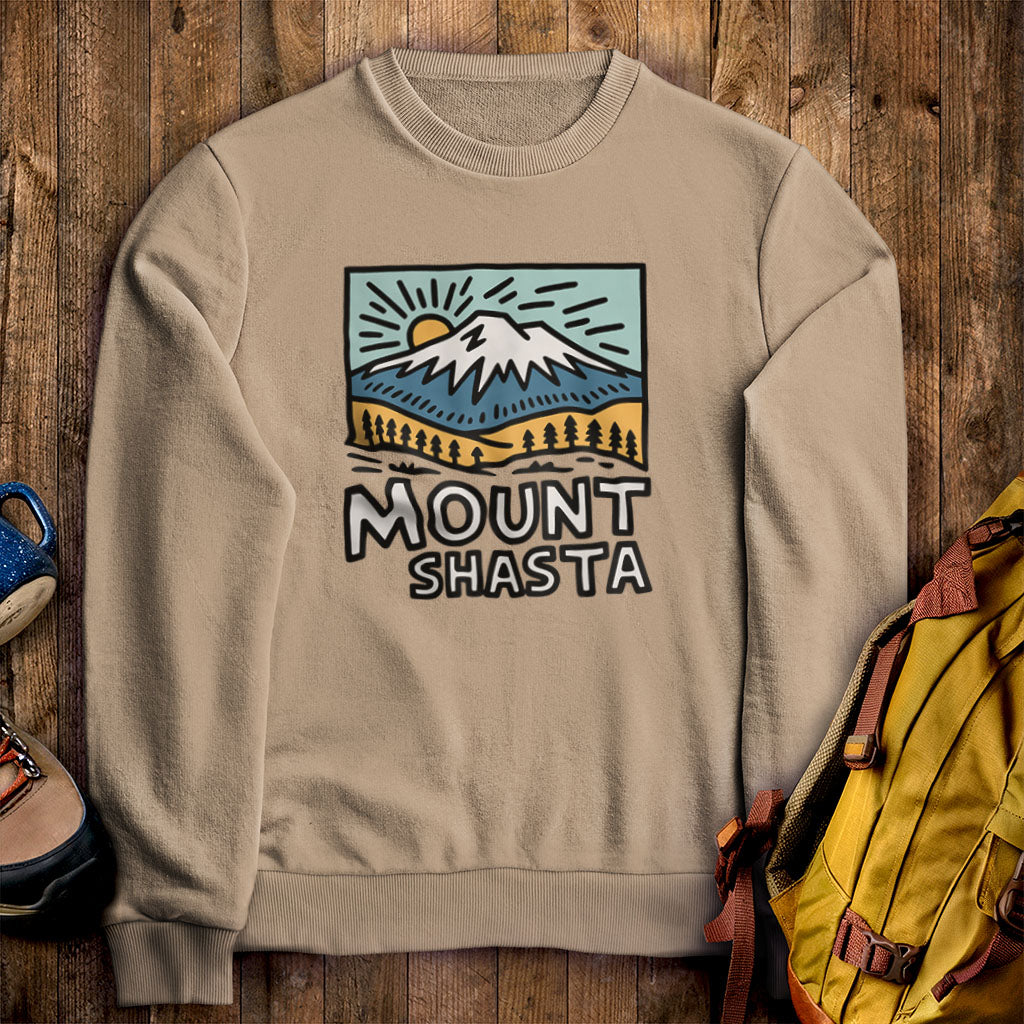 Mount Shasta Crewneck Sweatshirt Sand Adventure and Outdoors Themed Sweatshirt