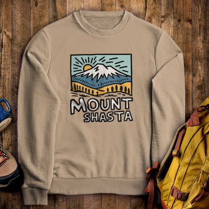 Mount Shasta Crewneck Sweatshirt Sand Adventure and Outdoors Themed Sweatshirt