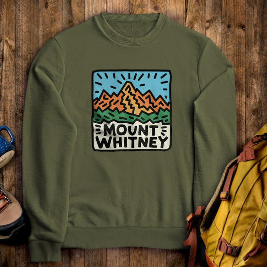Mount Whitney Crewneck Sweatshirt Military Green Adventure and Outdoors Themed Sweatshirt