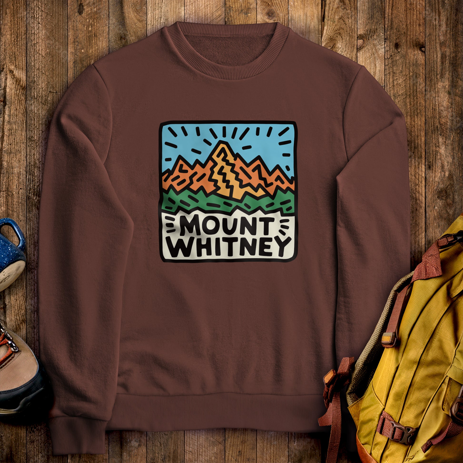Mount Whitney Crewneck Sweatshirt Cocoa Adventure and Outdoors Themed Sweatshirt