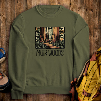 Muir Woods National Monument Crewneck Sweatshirt Military Green Adventure and Outdoors Themed Sweatshirt