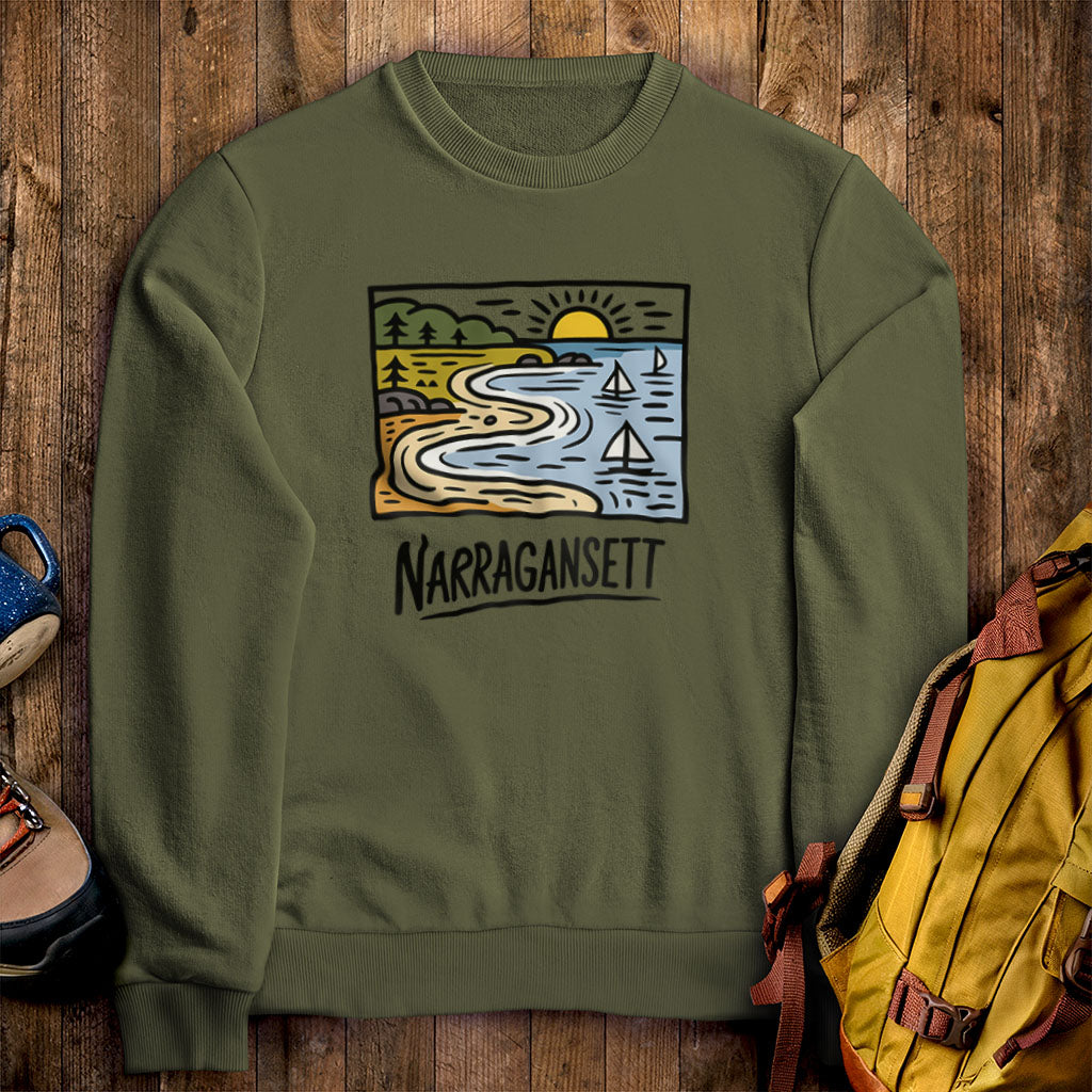 Narragansett Bay Crewneck Sweatshirt Military Green Adventure and Outdoors Themed Sweatshirt