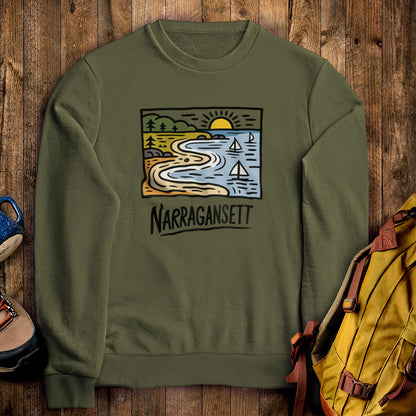 Narragansett Bay Crewneck Sweatshirt Military Green Adventure and Outdoors Themed Sweatshirt