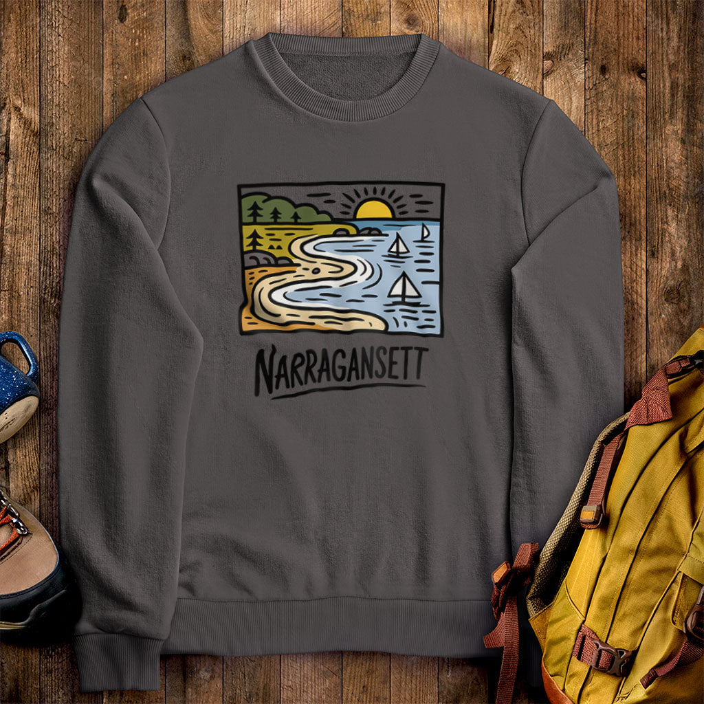 Narragansett Bay Crewneck Sweatshirt Charcoal Adventure and Outdoors Themed Sweatshirt