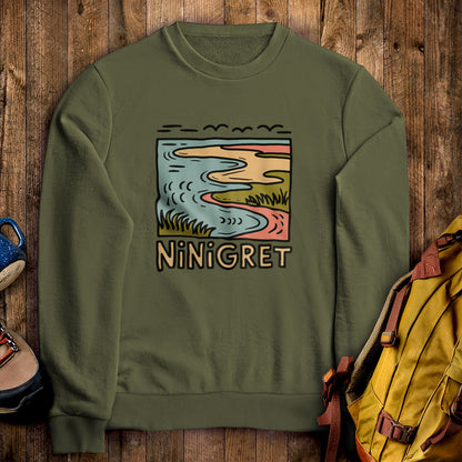 Ninigret National Wildlife Refuge Crewneck Sweatshirt Military Green Adventure and Outdoors Themed Sweatshirt