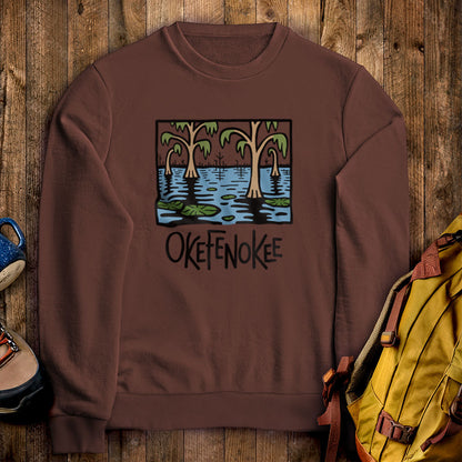 Okefenokee National Wildlife Refuge Crewneck Sweatshirt Cocoa Adventure and Outdoors Themed Sweatshirt