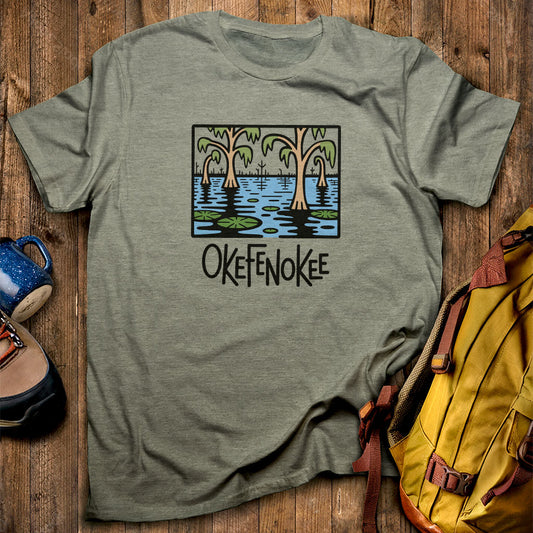 Okefenokee National Wildlife Refuge T-Shirt Heather Military Green Adventure and Outdoors Themed T-Shirt