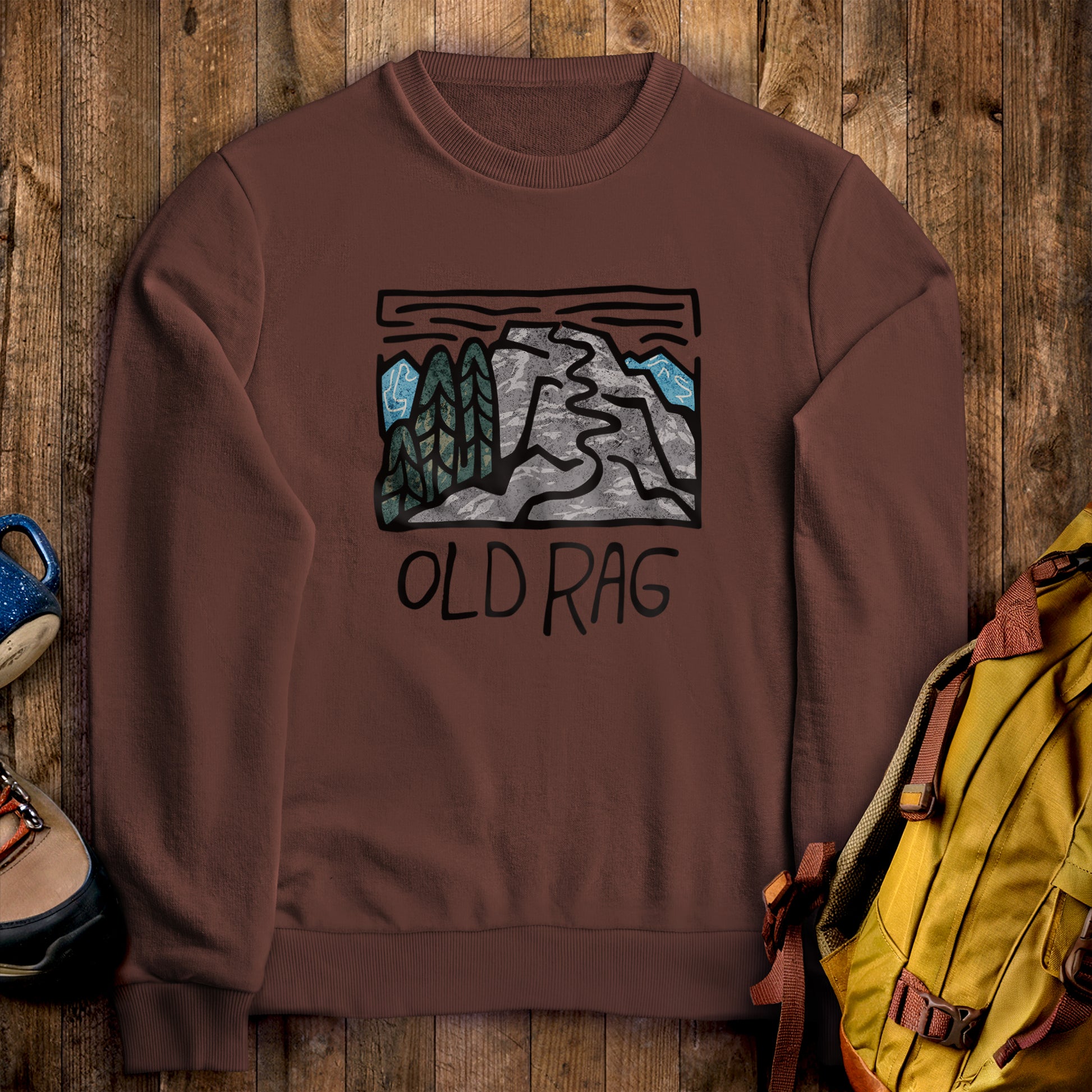 Old Rag Mountain Crewneck Sweatshirt Cocoa Adventure and Outdoors Themed Sweatshirt
