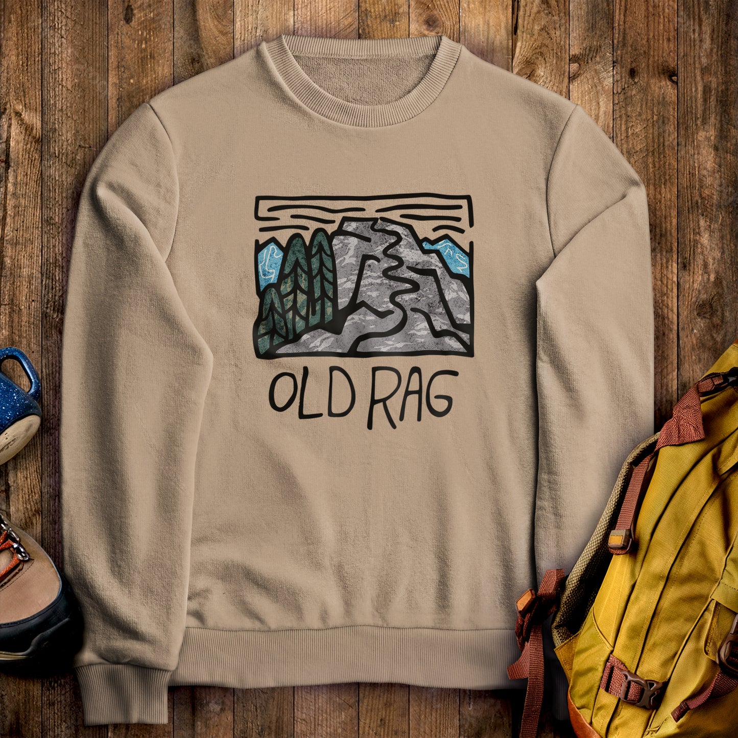 Old Rag Mountain Crewneck Sweatshirt Sand Adventure and Outdoors Themed Sweatshirt