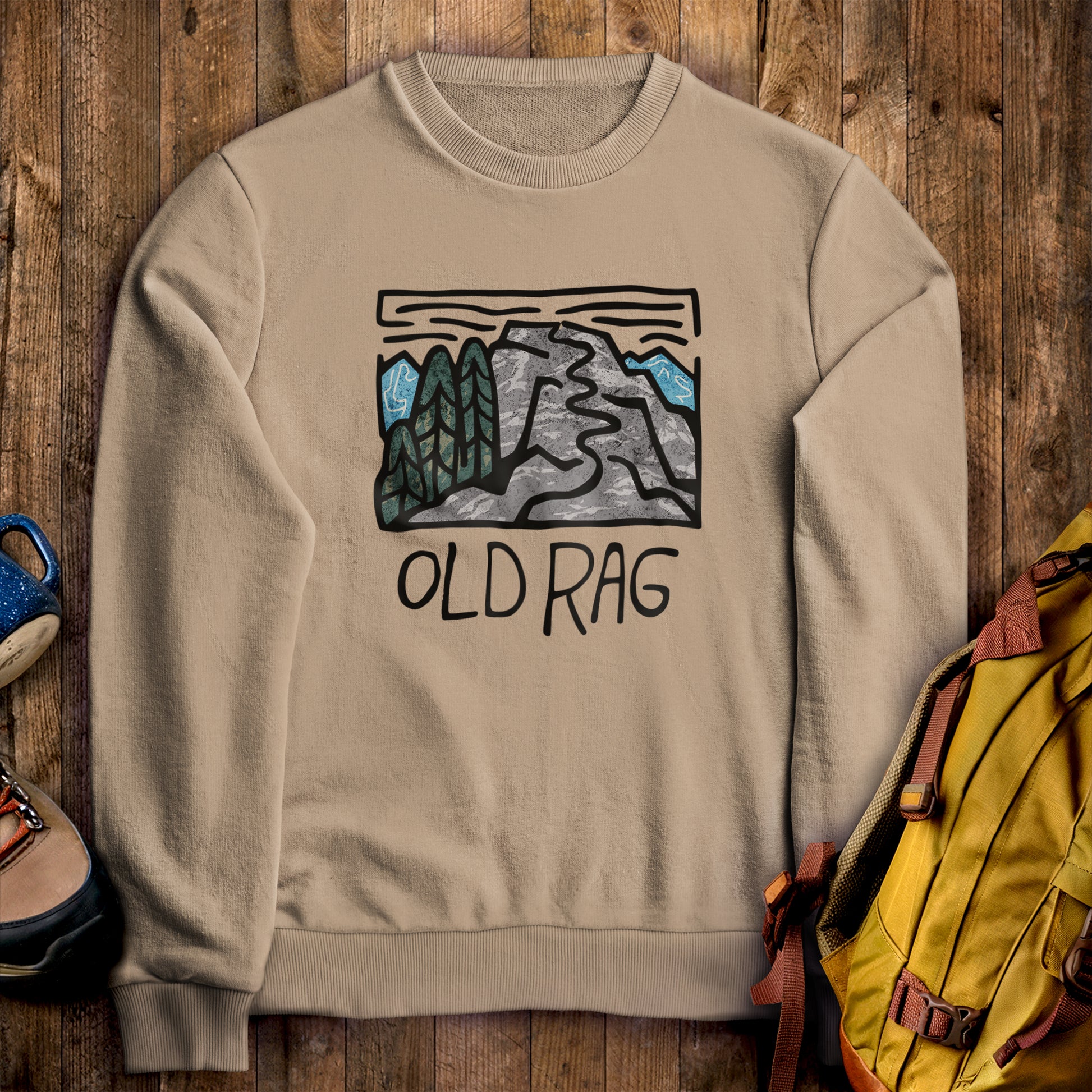 Old Rag Mountain Crewneck Sweatshirt Sand Adventure and Outdoors Themed Sweatshirt