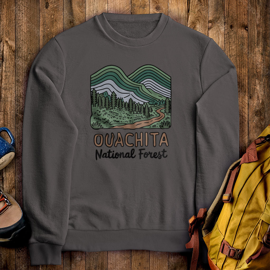 Ouachita National Forest Crewneck Sweatshirt Charcoal Adventure and Outdoors Themed Sweatshirt